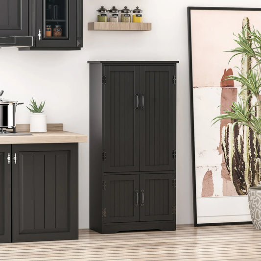 48" 4-Door Storage Cabinet, Adjustable Shelves, Black Kitchen Pantry Cabinets Black at Gallery Canada