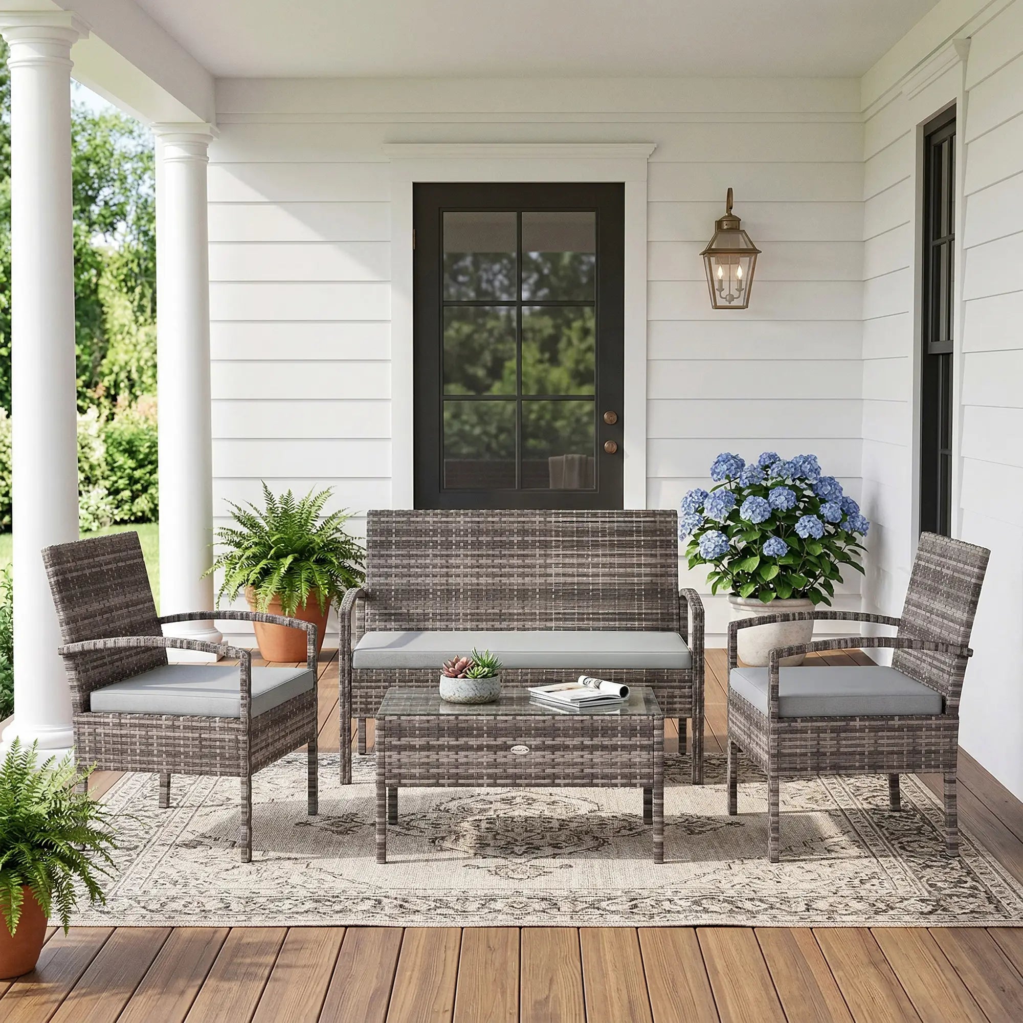 Patio Furniture Set, Loveseat, 2 Armchairs & Coffee Table, Light Grey Patio Furniture Sets at Gallery Canada