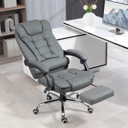 High Back PU Leather Office Chair, Retractable Footrest, Padded Armrest, Grey Executive & Manager Chairs at Gallery Canada