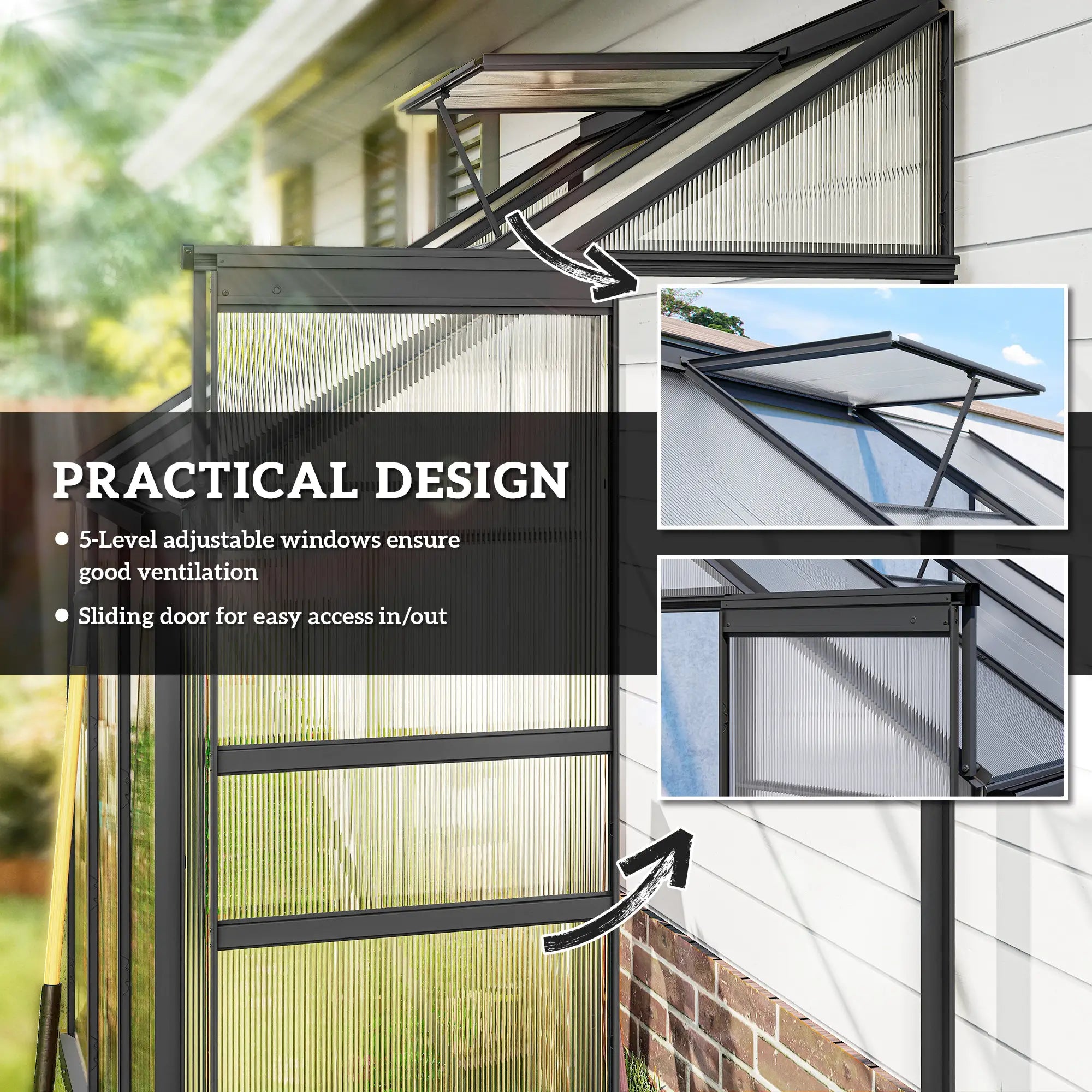 Aluminum Lean-To Greenhouse, Polycarbonate Walk-In, 6' x 4', Dark Grey Walk In Greenhouses at Gallery Canada