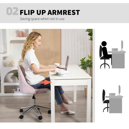 Velvet Makeup Chair, Adjustable Height, Swivel Wheels, Pink Task Chairs at Gallery Canada