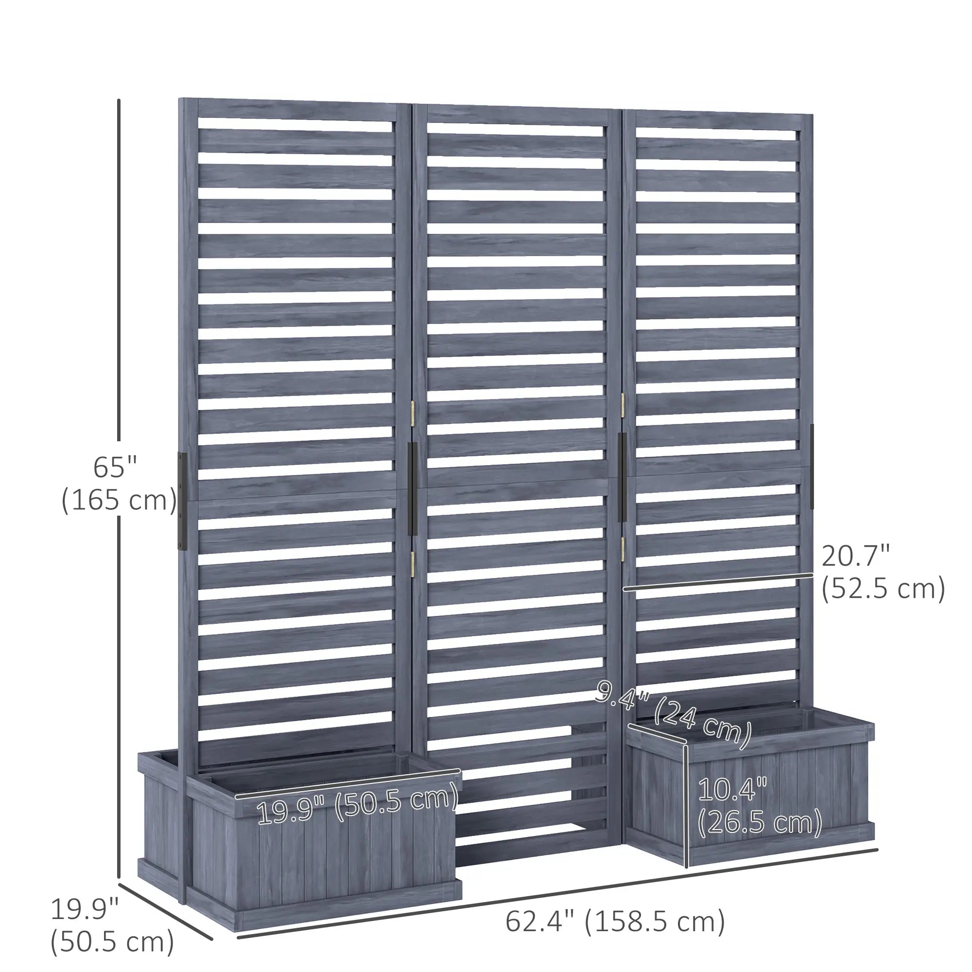 Outdoor Privacy Screen, Wood Panel with 4 Planter Boxes, Raised Bed, 3 Panels, Drainage Holes Side Awnings at Gallery Canada