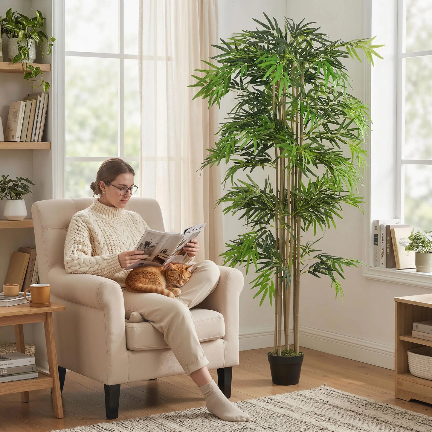 6FT Artificial Bamboo Tree, Fake Plant, 1530 Leaves, Green Artificial Trees at Gallery Canada