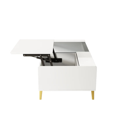 LED Coffee Table, Glass Top with Storage, 43.5" L x 21.5" W x 15.5" H, White Coffee Tables at Gallery Canada