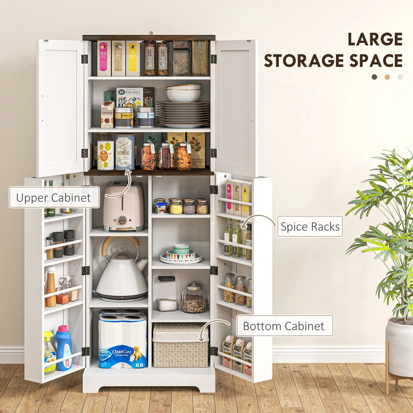 64" Tall Kitchen Pantry Cabinet, Adjustable Shelves, White Kitchen Pantry Cabinets at Gallery Canada