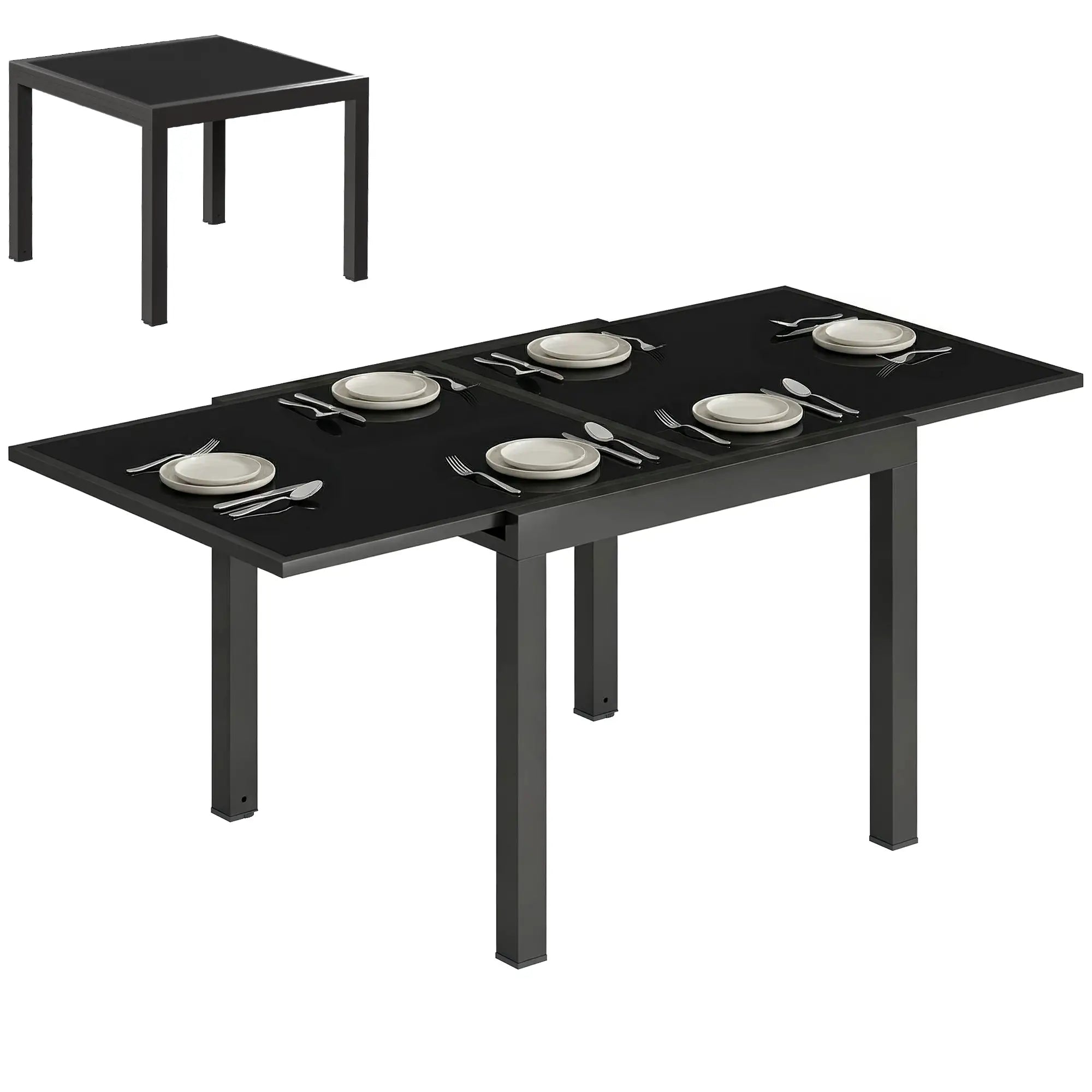 Aluminum Expandable Dining Table, Tempered Glass Tabletop, Black Patio Dining Tables at Gallery Canada