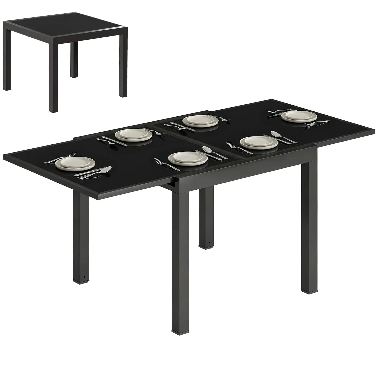 Aluminum Expandable Dining Table, Tempered Glass Tabletop, Black Patio Dining Tables at Gallery Canada