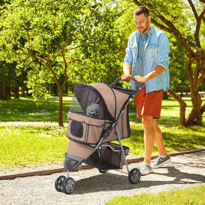 3 Wheel Foldable Cat Stroller, Storage Basket, Adjustable Canopy, Coffee Dog Bike Trailers & Strollers at Gallery Canada