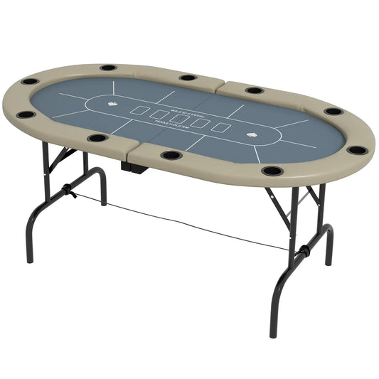 Foldable Poker Table, 70" Oval, With Cup Holders, Blue Game Tables Blue, Brown at Gallery Canada