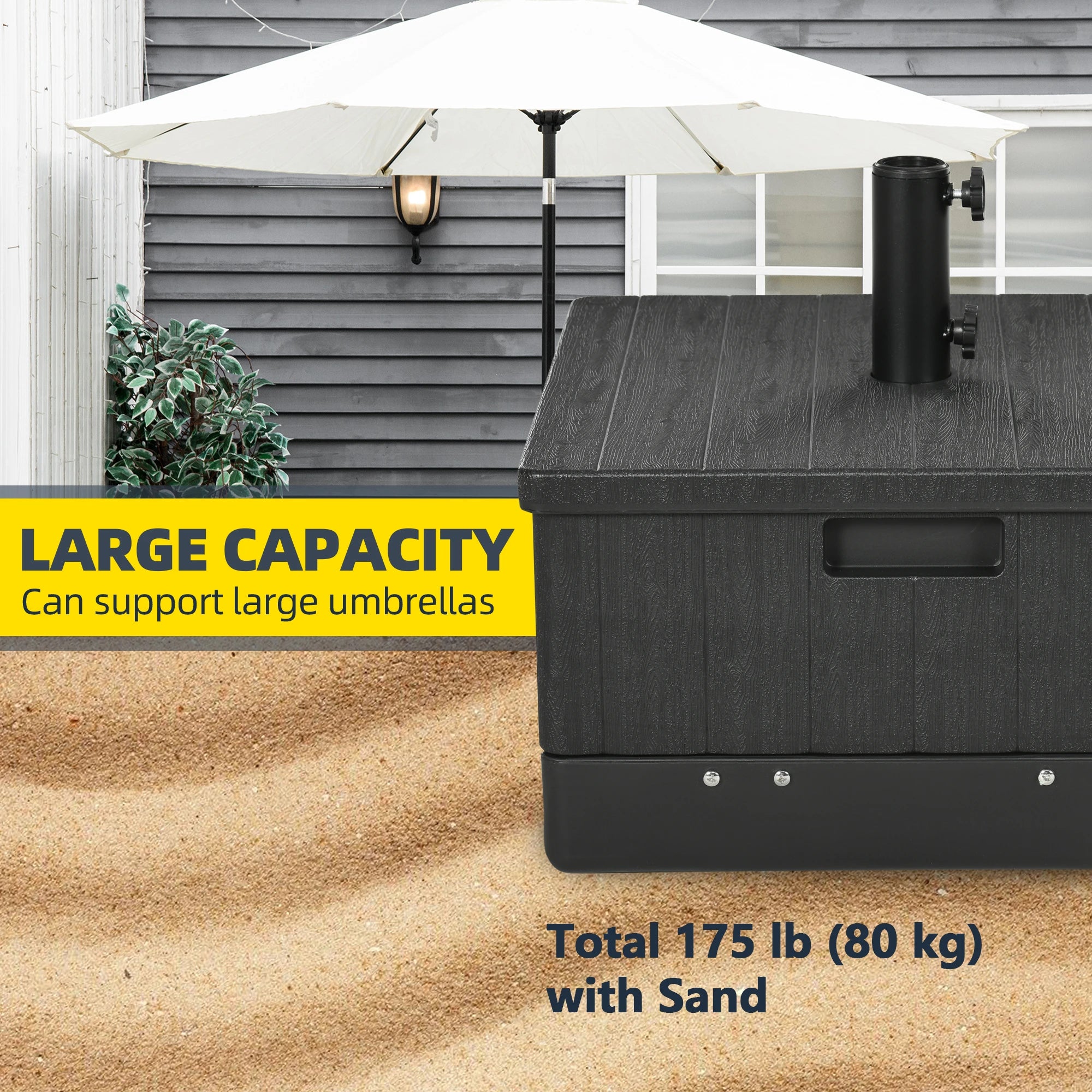3-in-1 Outdoor Umbrella Base with Wheels, Side Table, Planter Box, 175lbs, Black Umbrella Bases at Gallery Canada