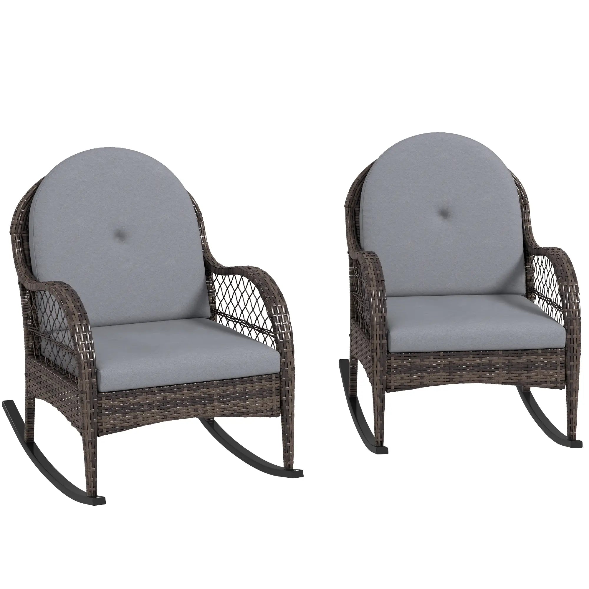 2 Wicker Rocking Patio Chairs, Indoor Outdoor Set with Cushions, Grey Outdoor Rocking Chairs at Gallery Canada