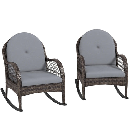 2 Wicker Rocking Patio Chairs, Indoor Outdoor Set with Cushions, Grey Outdoor Rocking Chairs at Gallery Canada