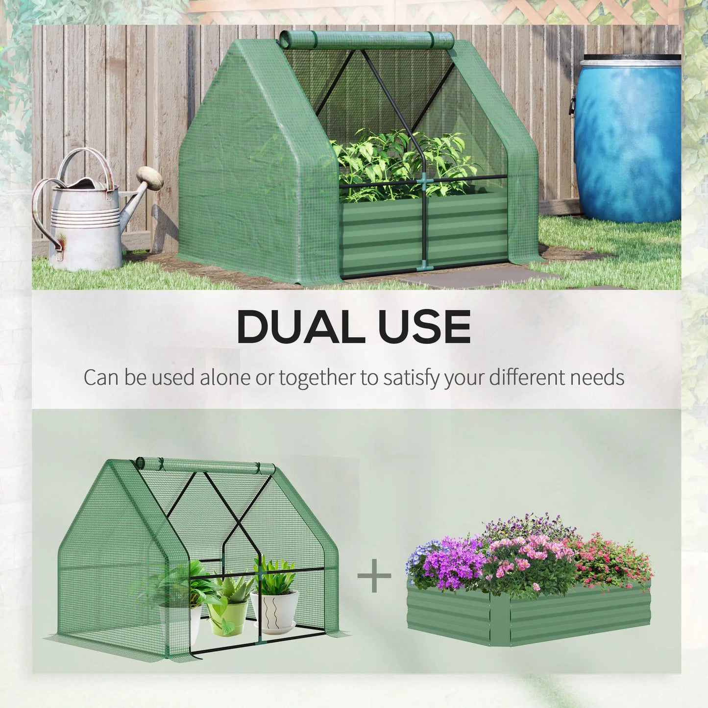 Steel Outdoor Raised Garden Bed, Greenhouse Cover, Roll Up Door, 50"x37.4"x36.2", Green Mini Greenhouses at Gallery Canada