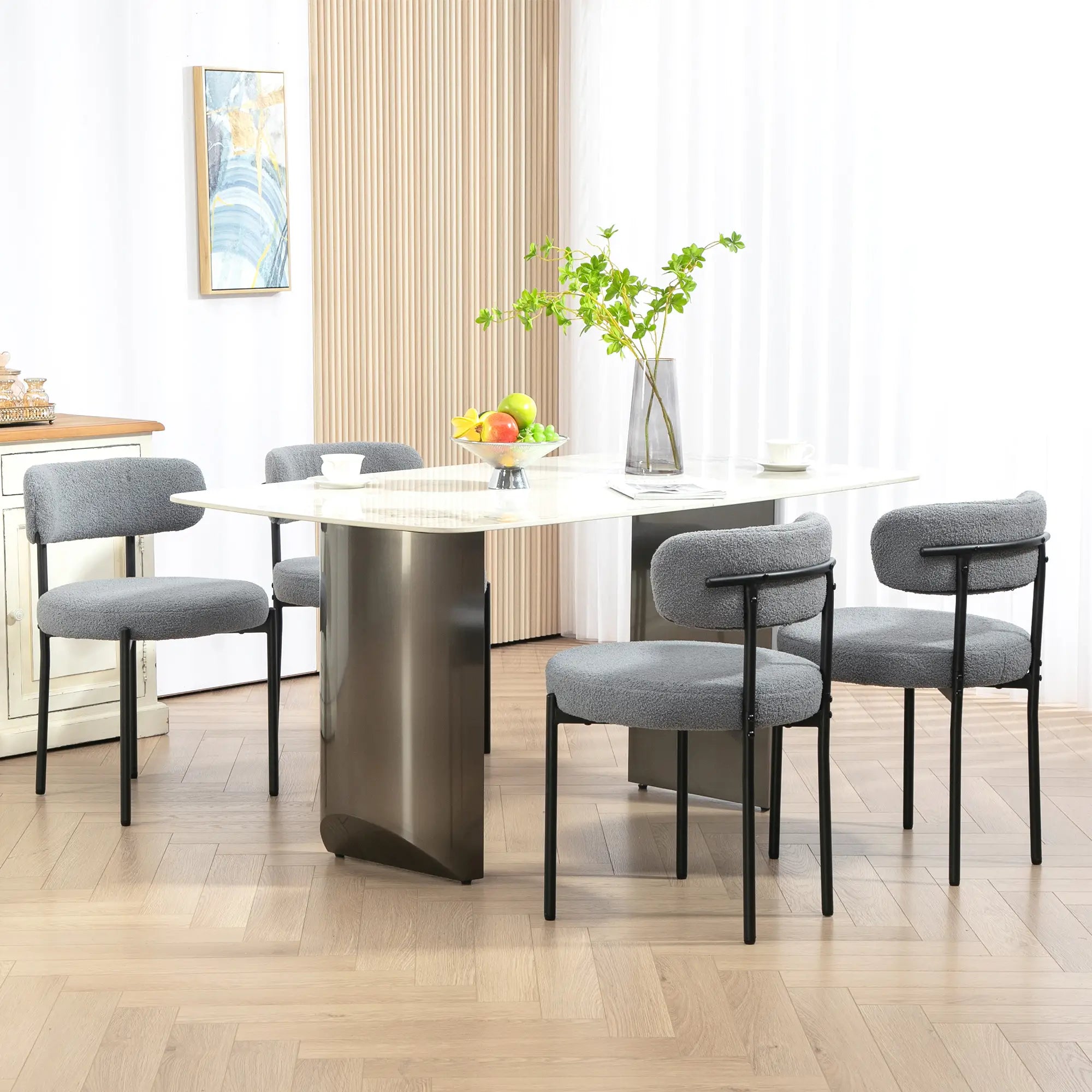 4 Pc Kitchen Chairs, Modern Dining, Berber Fleece Upholstery, Steel Legs, Grey Dining Chairs at Gallery Canada