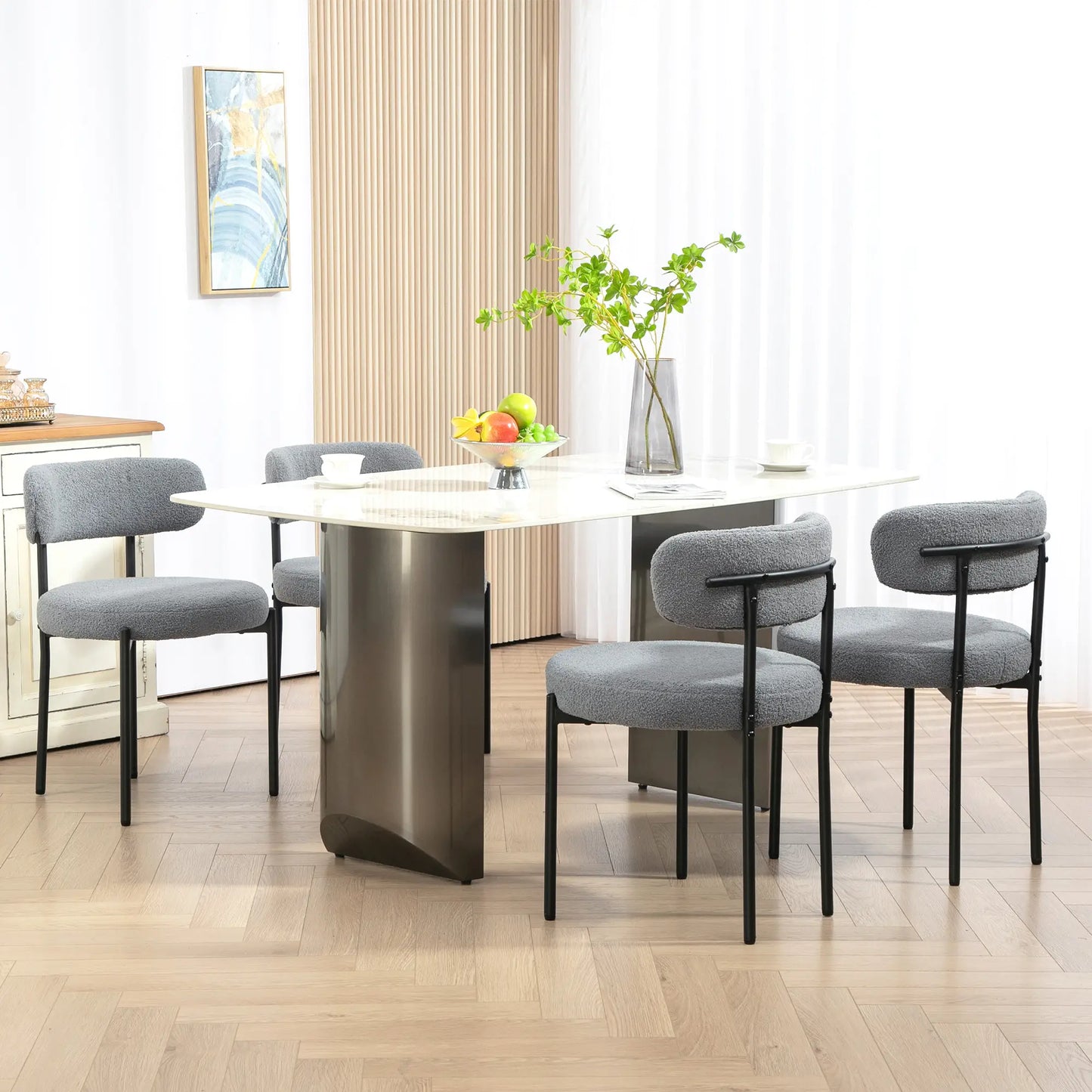4 Pc Kitchen Chairs, Modern Dining, Berber Fleece Upholstery, Steel Legs, Grey Dining Chairs at Gallery Canada