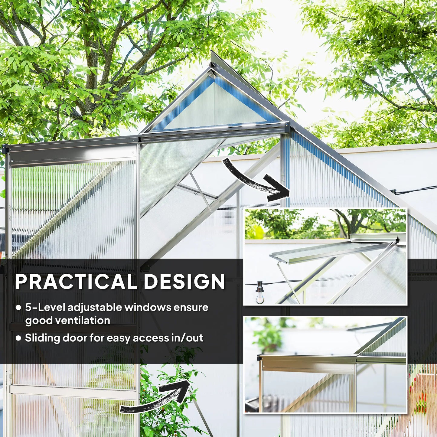 6' x 4' x 6.6' Walk-in Greenhouse, Polycarbonate, Adjustable Roof Vent Walk In Greenhouses at Gallery Canada