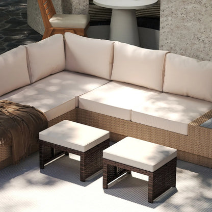 2 Wicker Outdoor Ottomans, Removable Cushions, Rattan Seating, Khaki Patio Furniture Sets at Gallery Canada