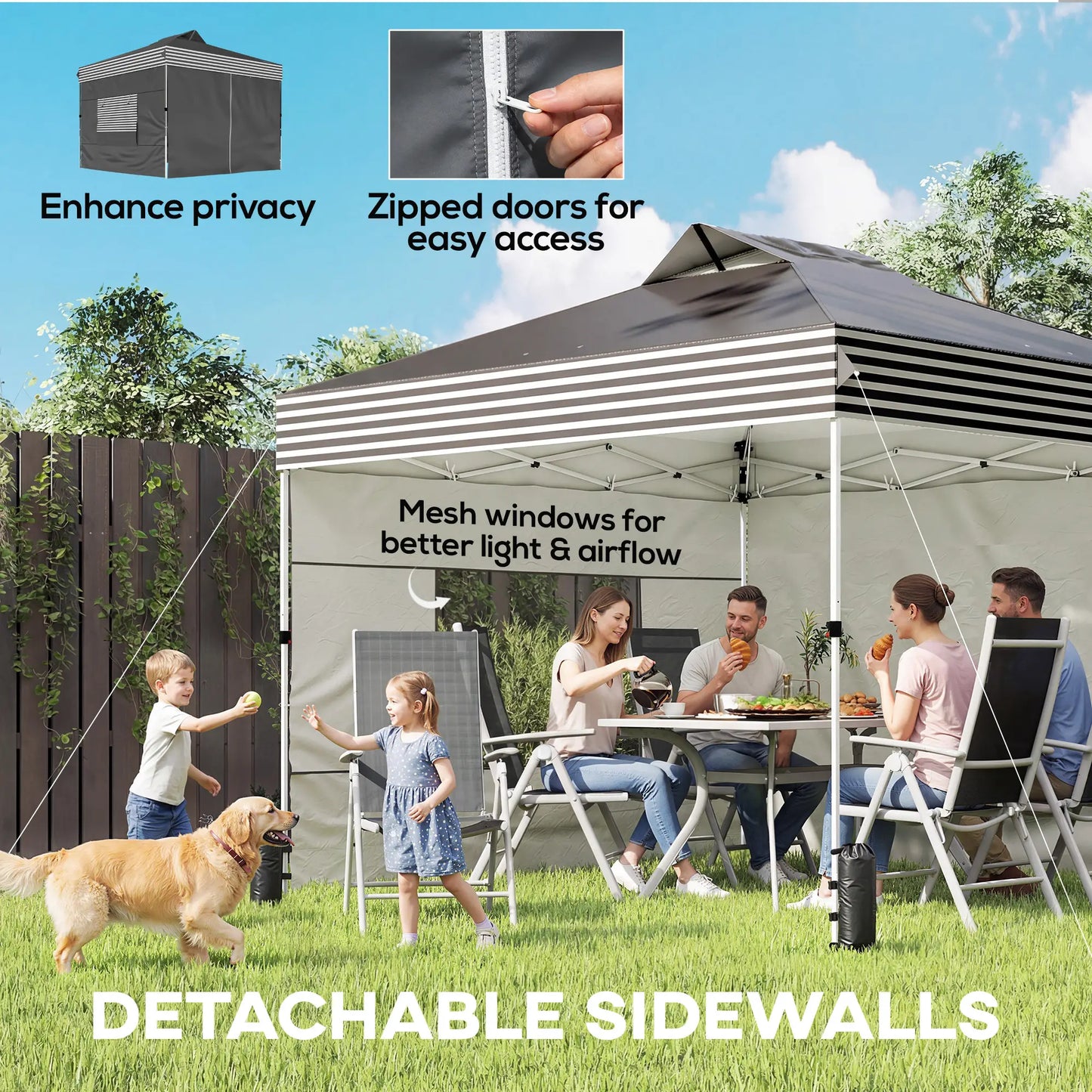 10 x 10 ft Pop Up Canopy Tent, 4 Sidewalls, UPF 50+, Wheeled Bag, Dark Grey Pop Up Canopies at Gallery Canada