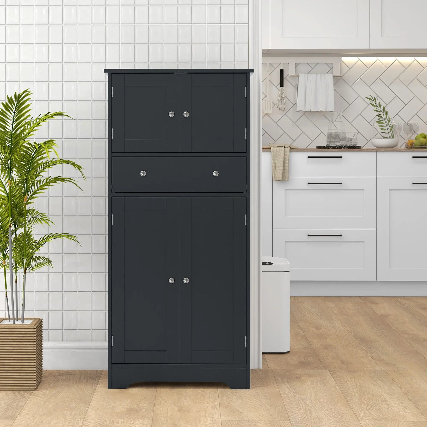 50.5" Kitchen Cabinet, 4 Doors, Drawer, Adjustable Shelf, Black Kitchen Pantry Cabinets at Gallery Canada