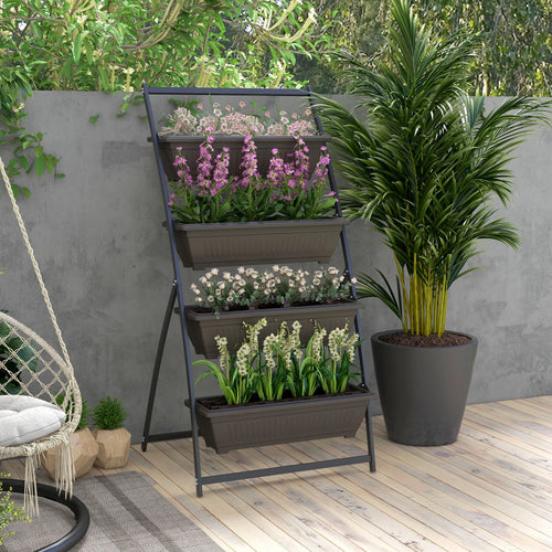 4-Tier Vertical Raised Garden Planter, 4 Boxes, Outdoor Plant Stand, Brown