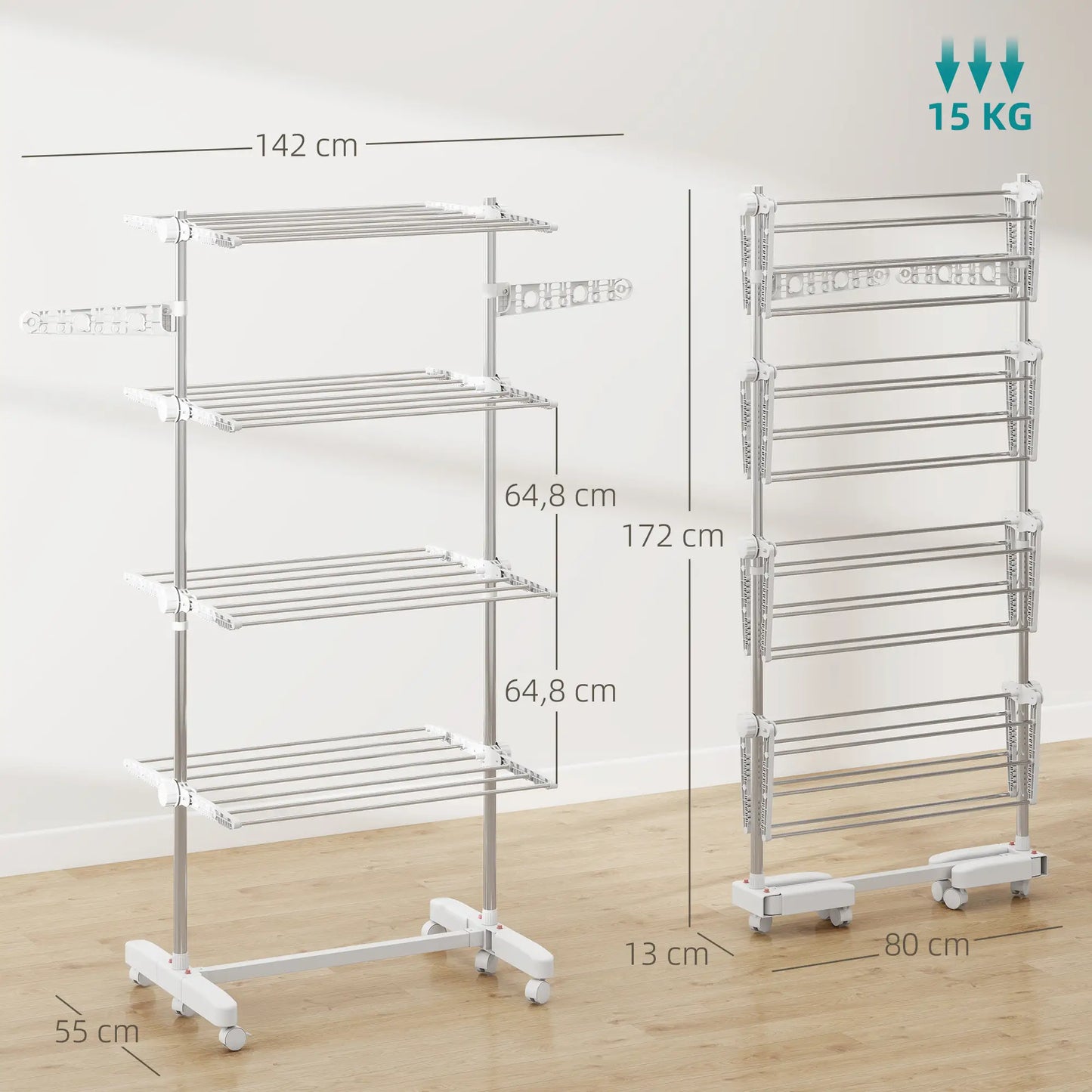 Stainless Steel Folding Clothes Drying Rack, Side Wings, Castors, Indoor Outdoor, White Bath Accessories at Gallery Canada