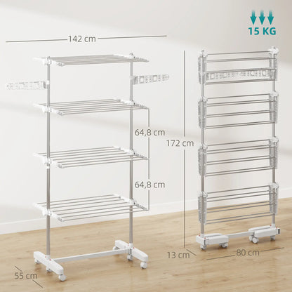 Stainless Steel Folding Clothes Drying Rack, Side Wings, Castors, Indoor Outdoor, White Bath Accessories at Gallery Canada