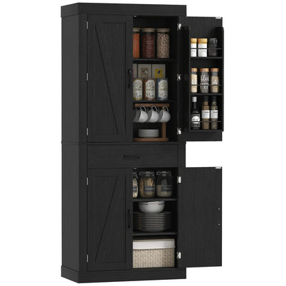 72 Inch Kitchen Pantry Cabinet, Farmhouse Storage, 4 Barn Doors, Black Kitchen Pantry Cabinets at Gallery Canada