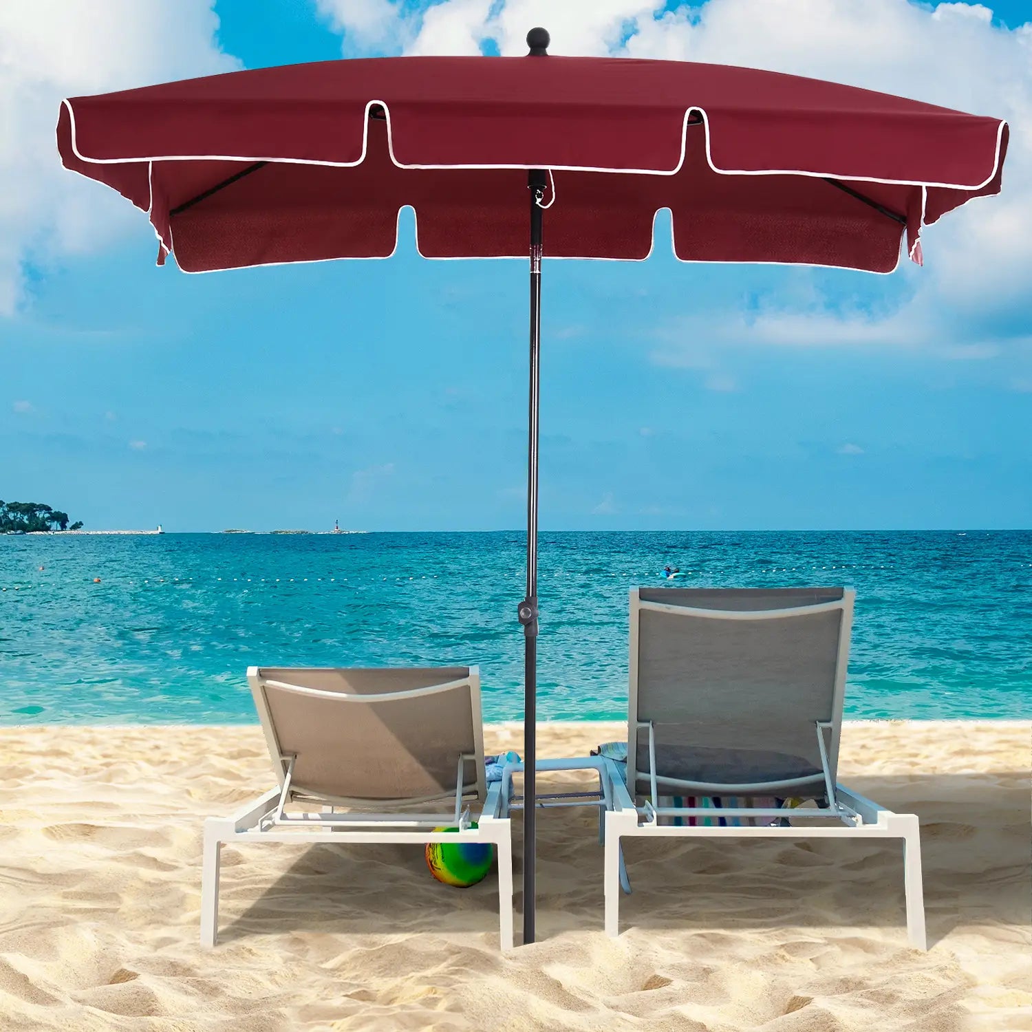 6.5x4ft Rectangle Patio Umbrella, Tilt Adjustable, Wine Red Sun Umbrellas at Gallery Canada