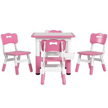5 Pc Toddler Table and Chair Set, Adjustable Height, Pink Kids Table Sets Pink at Gallery Canada
