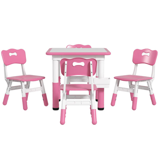 5 Pc Toddler Table and Chair Set, Adjustable Height, Pink Kids Table Sets Pink at Gallery Canada