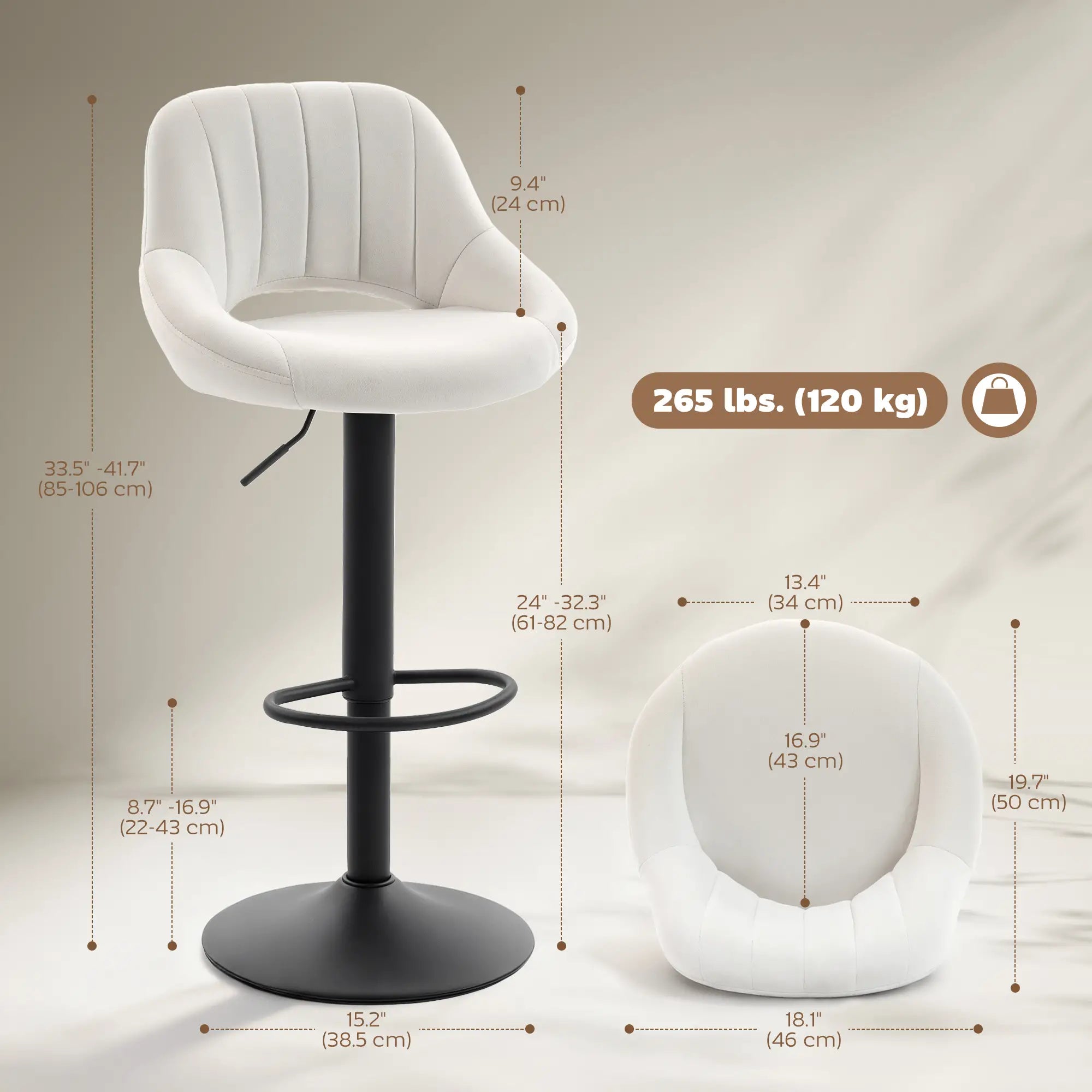 Swivel Bar Stools Set of 2, Adjustable Height, Plush Upholstered, Cream Bar Stools at Gallery Canada