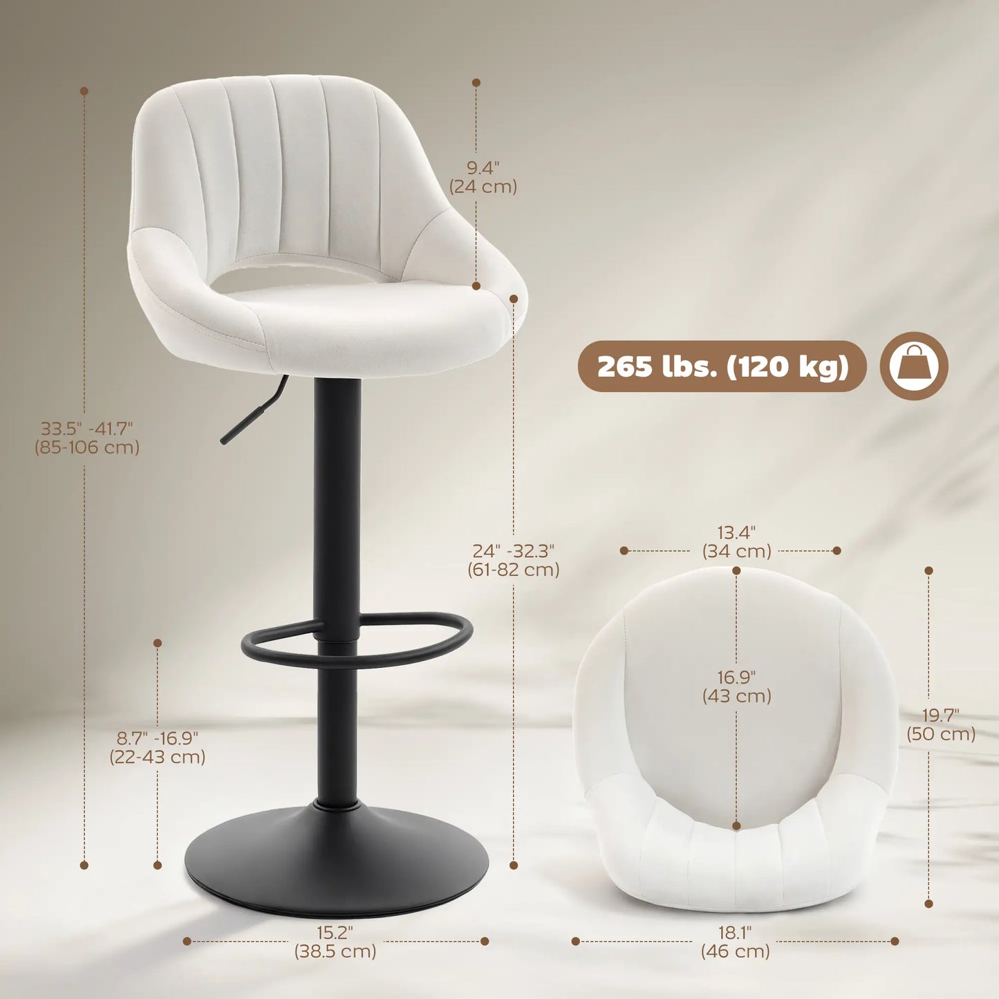 Swivel Bar Stools Set of 2, Adjustable Height, Plush Upholstered, Cream Bar Stools at Gallery Canada