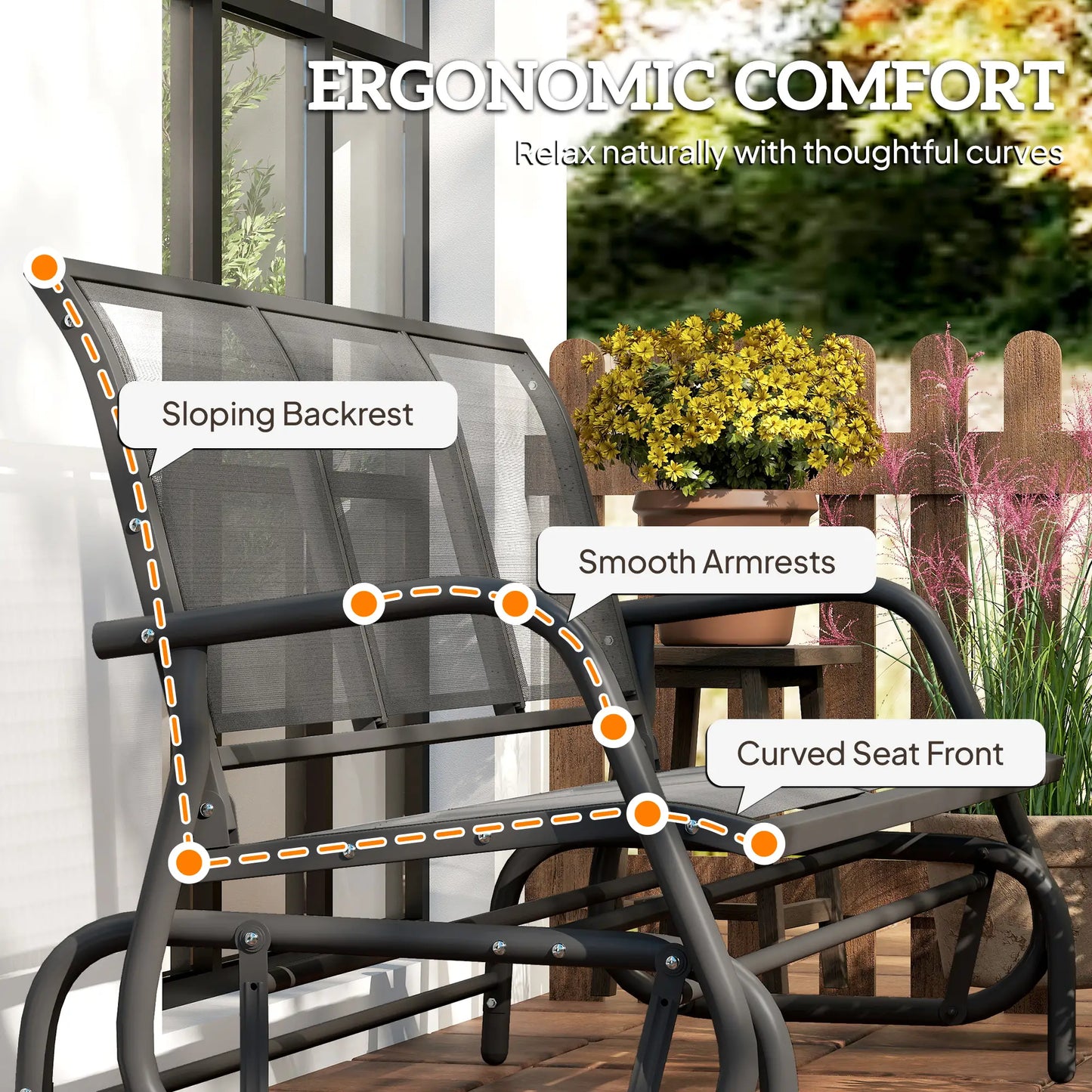 3-Seat Outdoor Glider Chair, Steel Frame, Sling Fabric Seat, Grey Outdoor Gliders at Gallery Canada