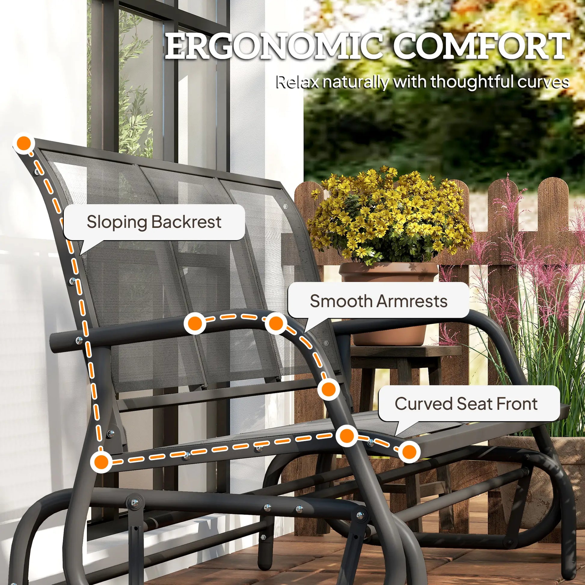 3-Seat Outdoor Glider Chair, Steel Frame, Sling Fabric Seat, Grey Outdoor Gliders at Gallery Canada