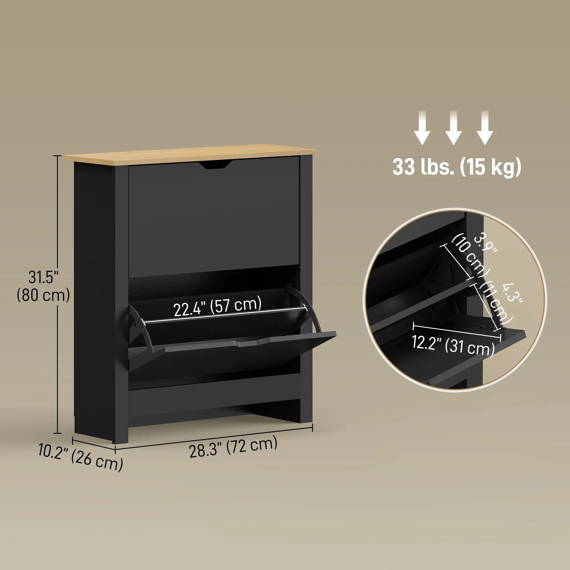 Shoe Storage Cabinet, 2 Flip Drawers, Adjustable Shelves, 8-12 Pairs, Black Shoe Storage Cabinets & Racks at Gallery Canada