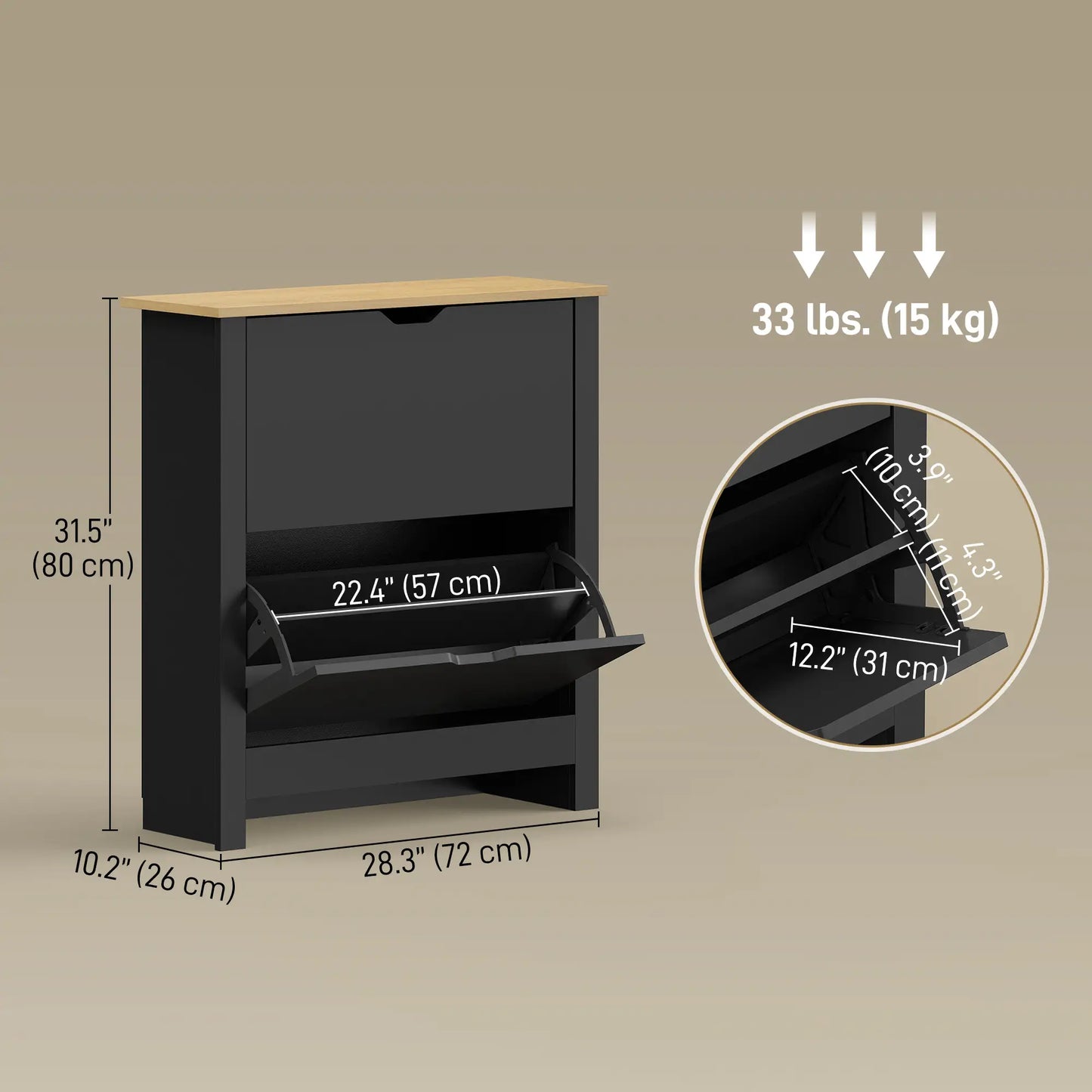 Shoe Storage Cabinet, 2 Flip Drawers, Adjustable Shelves, 8-12 Pairs, Black Shoe Storage Cabinets & Racks at Gallery Canada