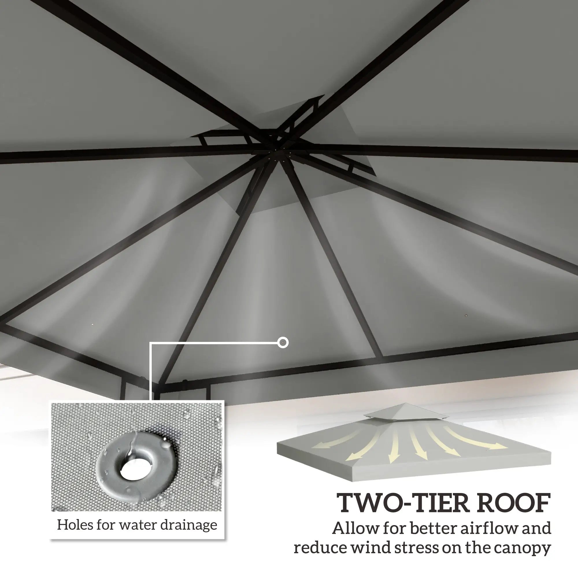 9.8' x 9.8' Square 2-Tier Gazebo Canopy Cover, Light Grey Gazebo Canopy Replacement at Gallery Canada