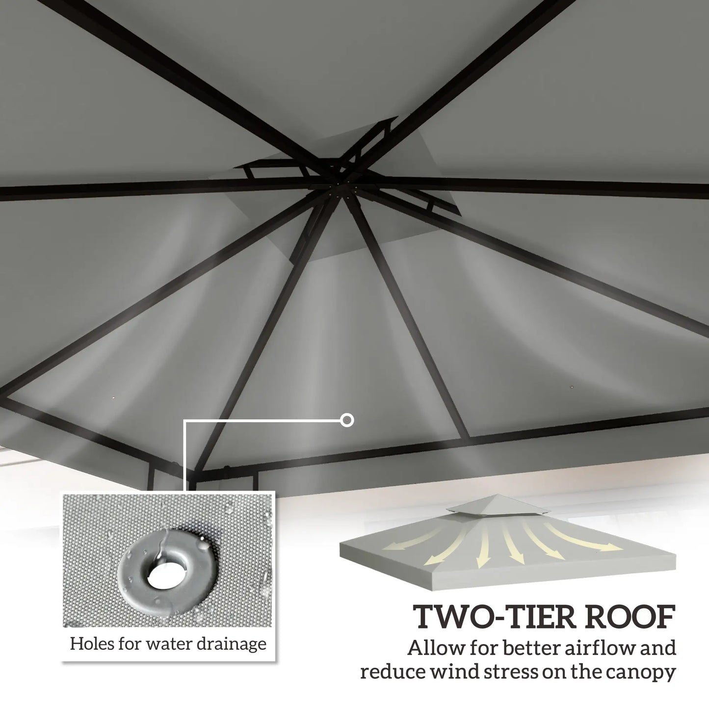 9.8' x 9.8' Square 2-Tier Gazebo Canopy Cover, Light Grey Gazebo Canopy Replacement at Gallery Canada