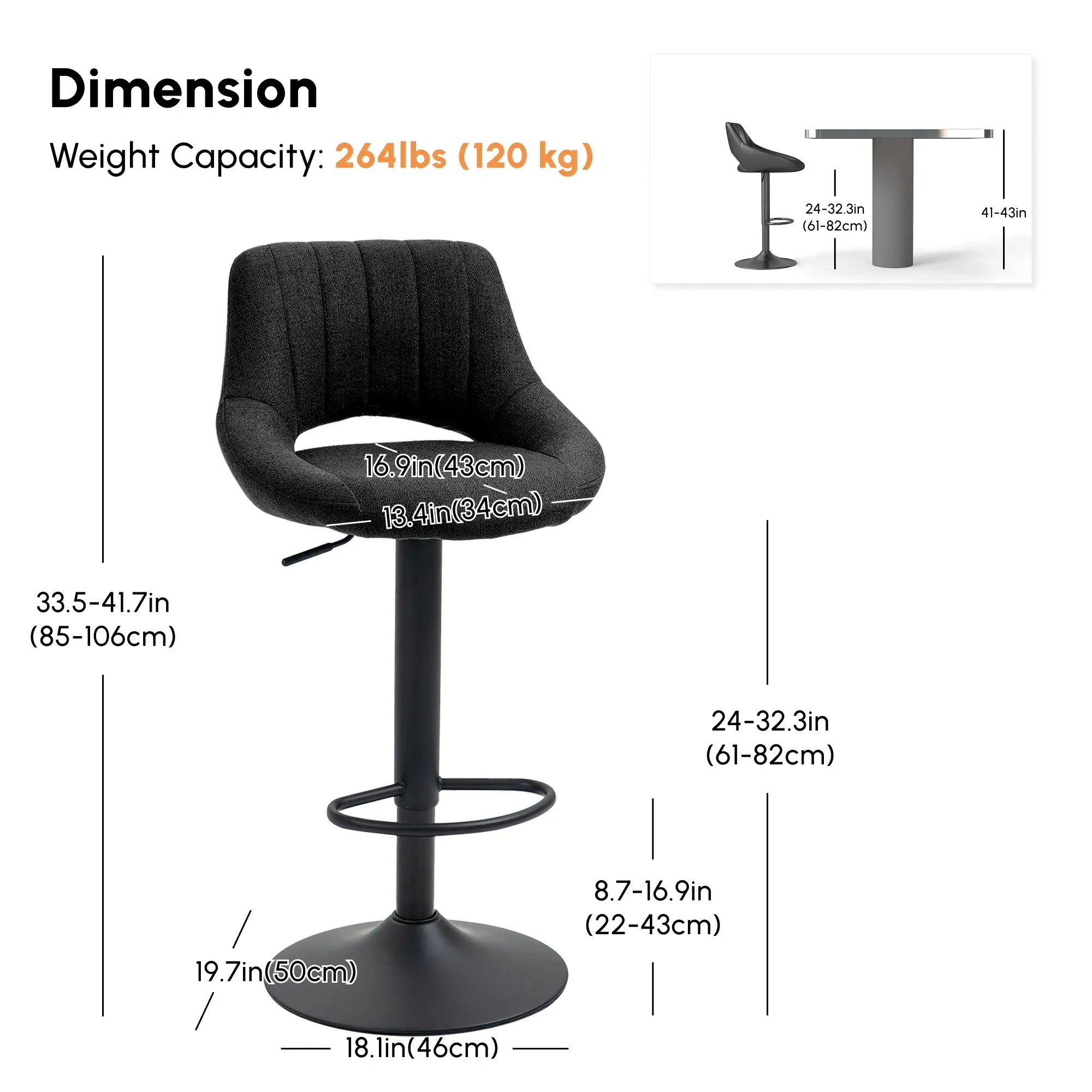 Swivel Bar Stools Set of 2, Linen Upholstered, Round Metal Base Bar Stools at Gallery Canada