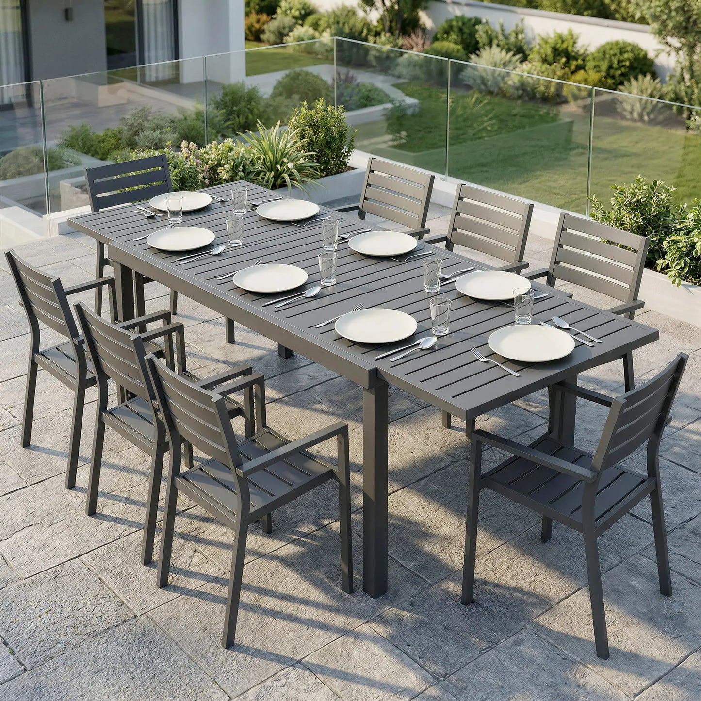 Expandable Outdoor Dining Table, 59"-89" Aluminum, Dark Grey Patio Dining Tables at Gallery Canada