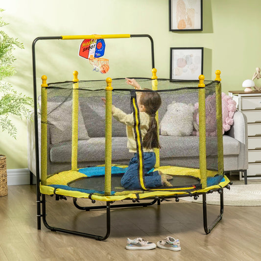 4.6ft Kids Trampoline with Basketball Hoop, Horizontal Bar, Yellow Trampolines Yellow, Black, Blue at Gallery Canada
