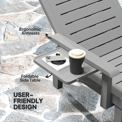 2 Tanning Chairs, 5 Position Adjustable, Foldable Side Table, Dark Grey Lounger Chairs at Gallery Canada