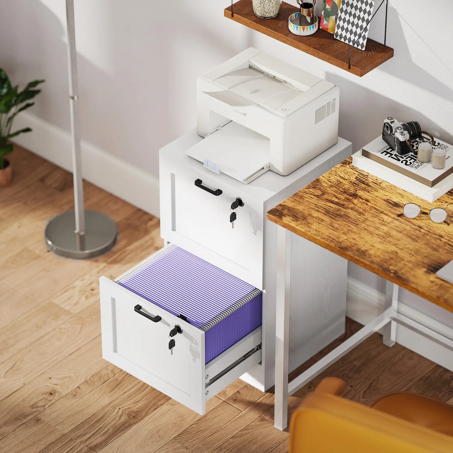 Vertical Filing Cabinet, 2 Drawers With Lock, A4 Letter Size, White Office Cabinets & Cupboards at Gallery Canada