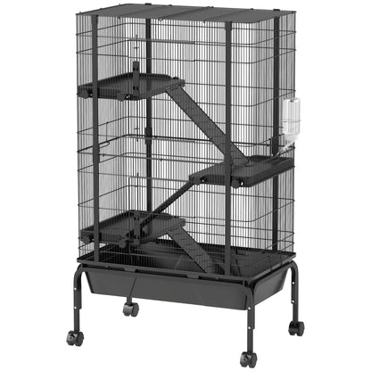 47"H Ferret Cage, Large 4-Tier Guinea Pig Cage, Black
