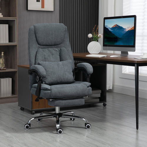 Massage Office Chair with Kneading, Swivel Fabric Recliner Chair with Footrest, Armrest, Grey