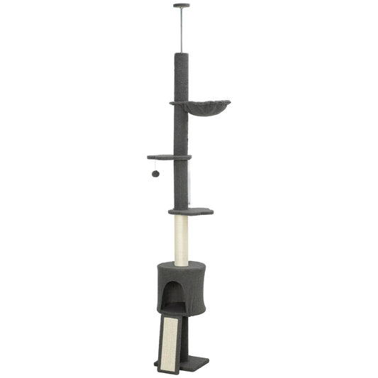 87"-94.5" Floor to Ceiling Cat Tree with Sisal Scratching Post, Condo, Hammock, Ramp, Perches, Dark Grey Floor to Ceiling Cat Trees Dark Grey, Pink, Cream white at Gallery Canada