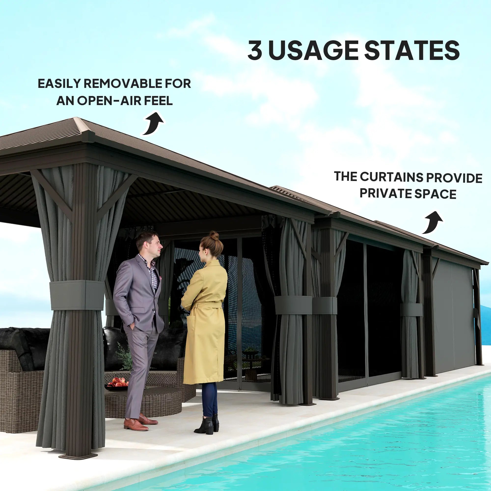 10' x 12' Hardtop Gazebo, Metal Roof, Aluminum Frame, Mesh Nettings, Dark Grey Gazebos at Gallery Canada