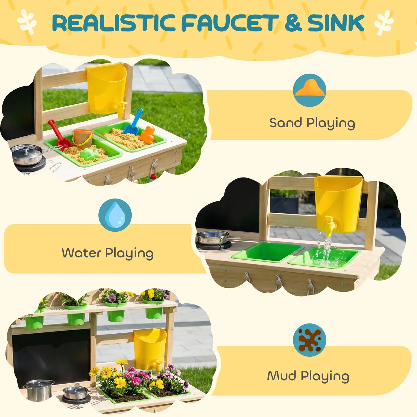 Kids Mud Kitchen, Outdoor Wooden Play Kitchen, Kitchenware, Garden Tools, Natural Play Kitchen at Gallery Canada