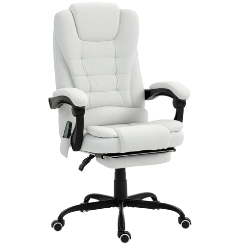 7-Point Vibrating Massage Chair, Reclining Office Chair With Footrest, White