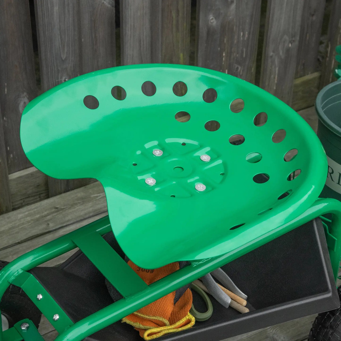 Garden Scooter, Rolling Cart, Adjustable Seat, Tool Tray, Bucket Basket, Green, Black Garden Accessories at Gallery Canada